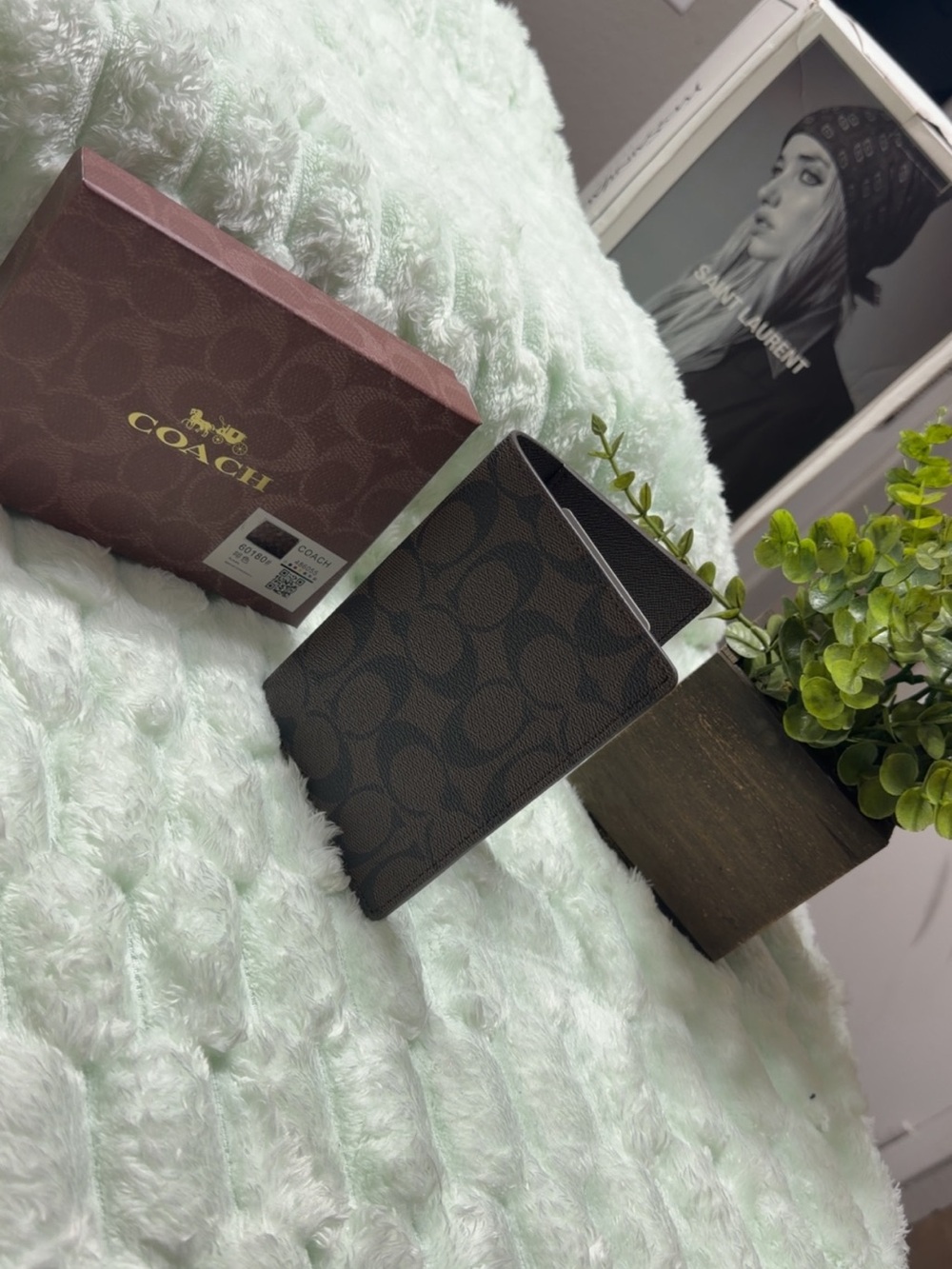 Coach Brown Signature Fold Wallet in Dark Brown Monogram